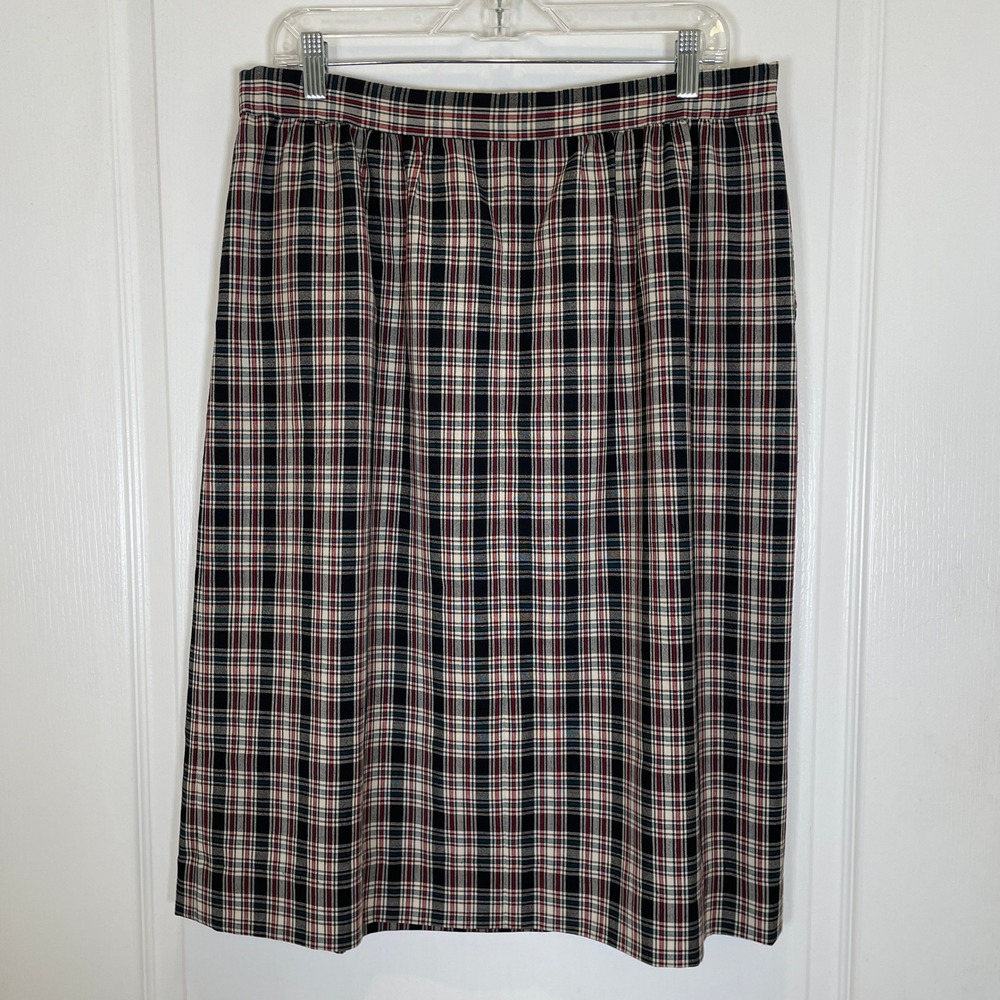 Pendleton Vintage Wool Plaid Midi Skirt Red Black Pleated Pockets Size 16 - Picture 5 of 5